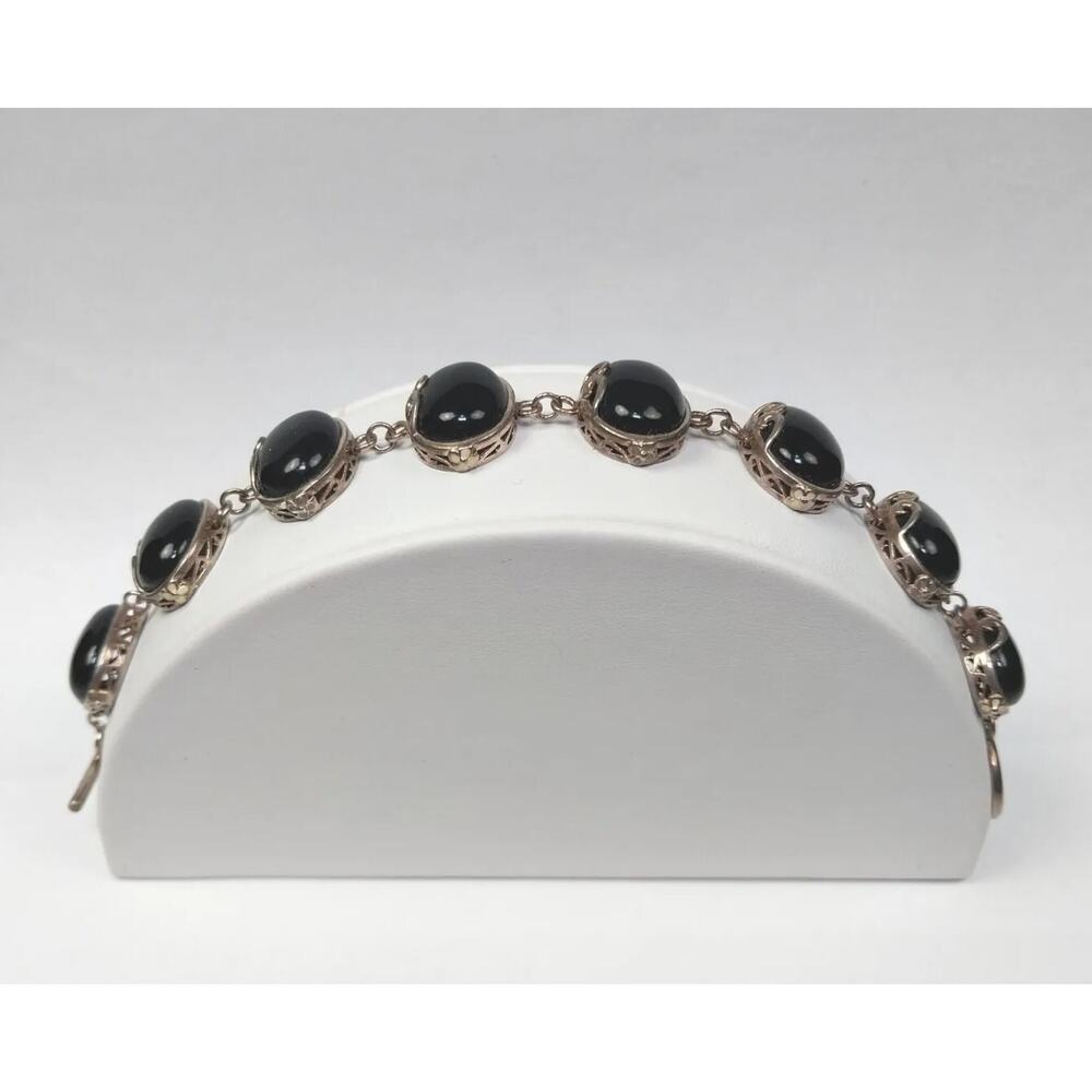 Vintage Signed "Sigal" 925 Sterling Silver & Onyx Designer Bracelet. Size 7